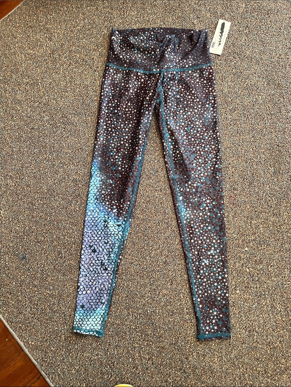teeki Black Teal Purple Star & Scale Print High-Waist Leggings